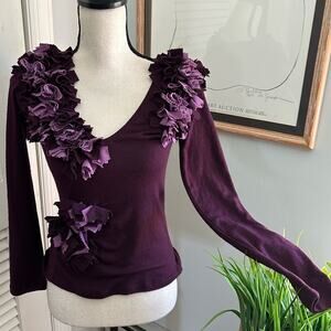 ISABEL DE PEDRO Womens Sweater 4 Purple 3D Ruffle Gothic Romantic Avant Garde